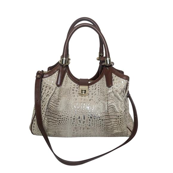 Brahmin beige and gold metallic snake print handbag purse shoulder bag - Picture 1 of 12